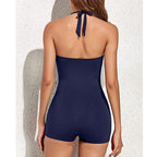 Ruched Halter Sweetheart Boyleg One Piece Swimsuit