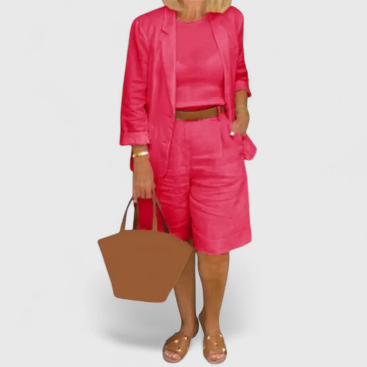 Linen Blazer Bermuda Short Three Piece Suit Set