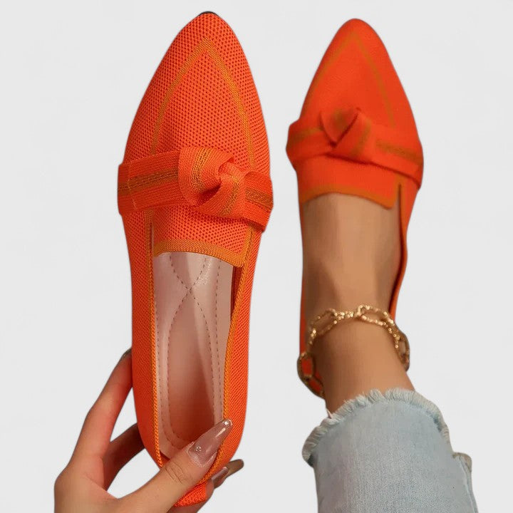 Contrast Trim Knot Detail Pointed Toe Knit Flat Loafer