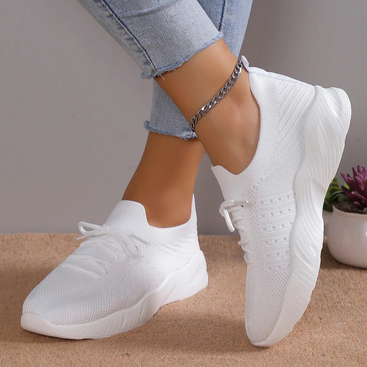 Lace Up Knit Mesh Breathable Casual Sneaker