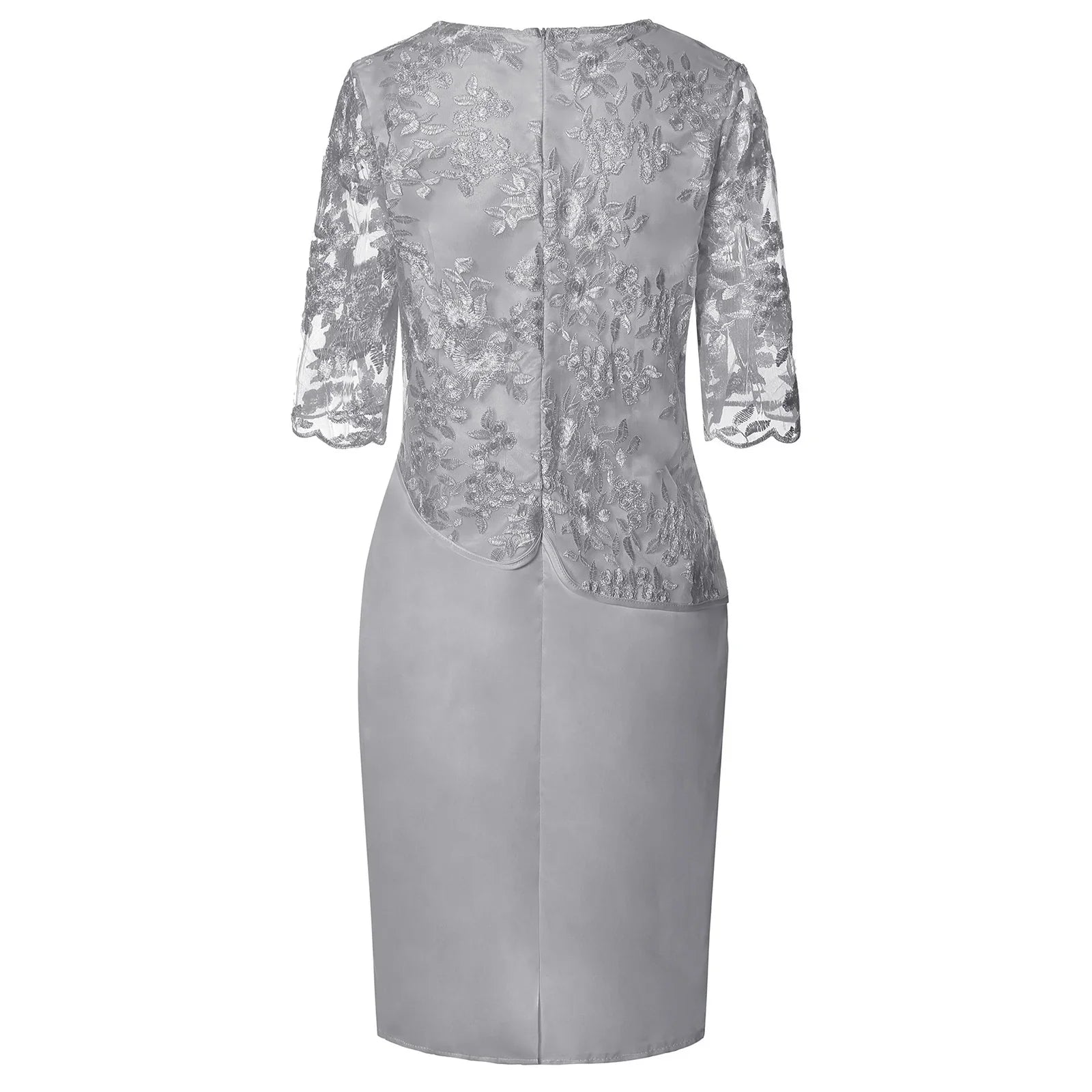 Floral Lace Overlay Three Quarter Sleeve Plus Size Midi Dress - Wedding Guest
