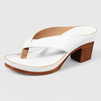 Leather Toe Loop Slip On Wooden Block Heel Sandal