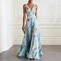 Floral Tulip Print V Neck Chiffon Maxi Dress - Wedding Guest