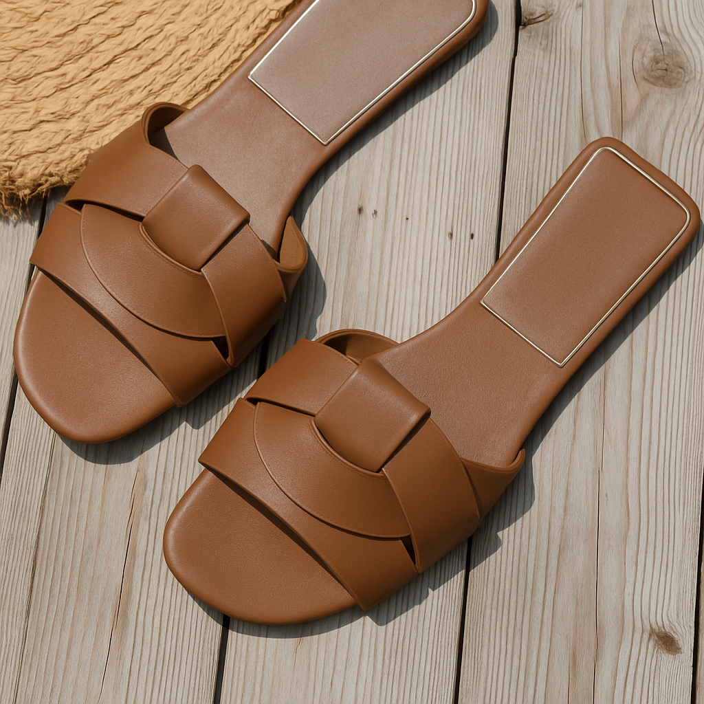 Woven Knot Strap Square Toe Flat Slide Sandal