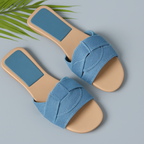 Woven Knot Strap Square Toe Flat Slide Sandal