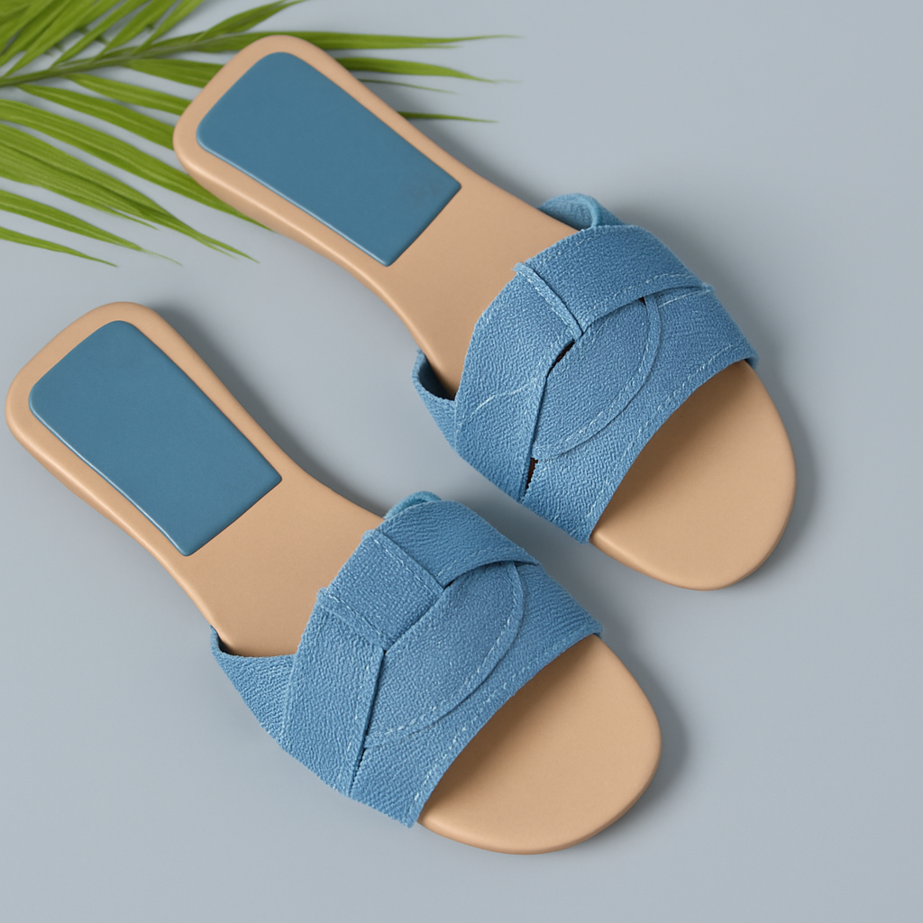 Woven Knot Strap Square Toe Flat Slide Sandal