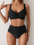 Twist Front Sweetheart Ruched High Waist Bikini Set