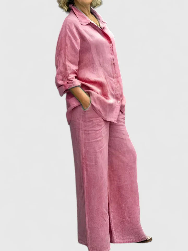 Oversized Linen Shirt Wide Leg Trouser Two Piece Set