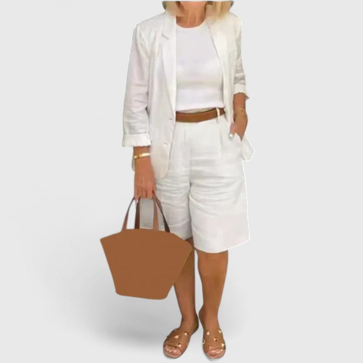 Linen Blazer Bermuda Short Three Piece Suit Set