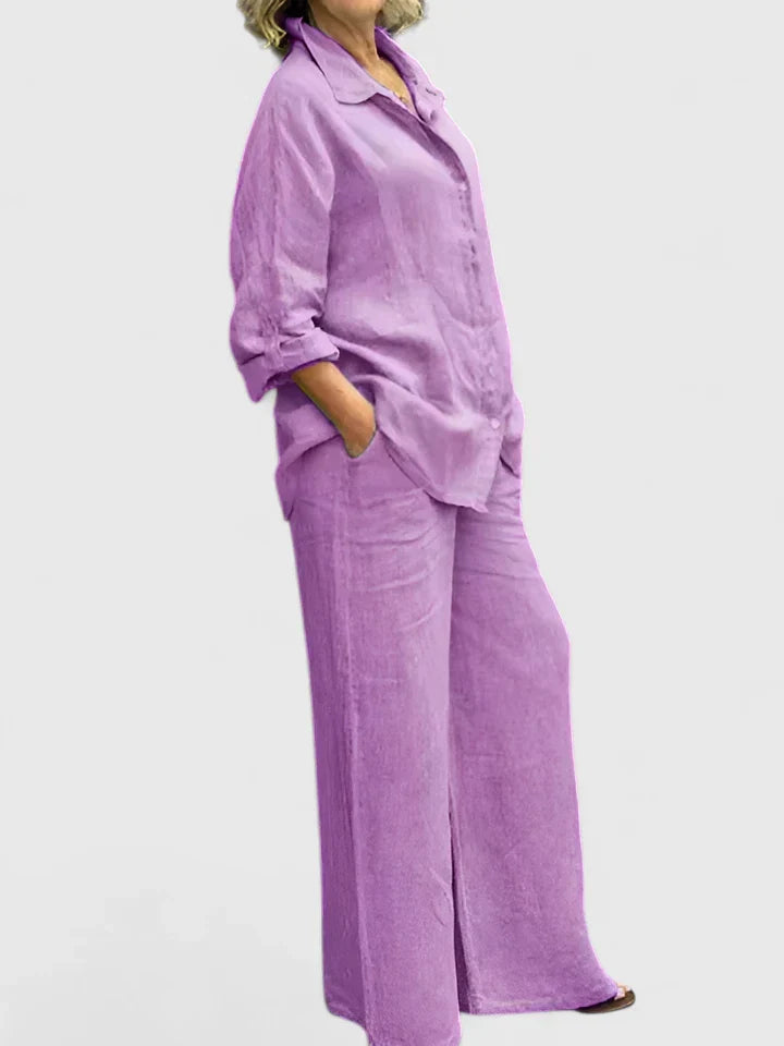 Oversized Linen Shirt Wide Leg Trouser Two Piece Set