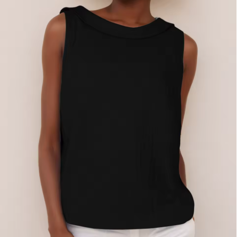 Sleeveless Roll Collar Relaxed Linen Blouse