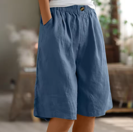 Elasticated Waist Wide Leg Pocket Casual Linen Short