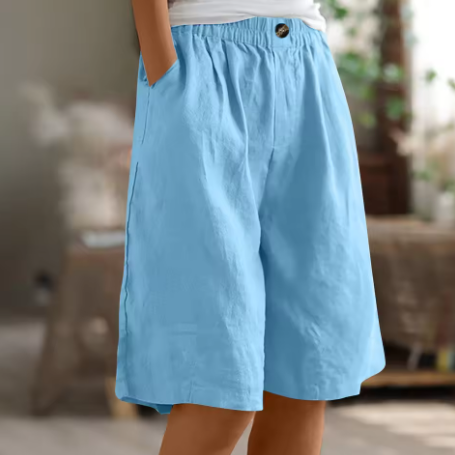 Elasticated Waist Wide Leg Pocket Casual Linen Short