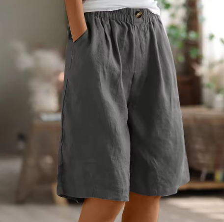 Elasticated Waist Wide Leg Pocket Casual Linen Short