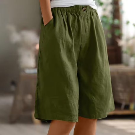 Elasticated Waist Wide Leg Pocket Casual Linen Short