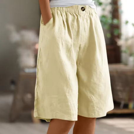 Elasticated Waist Wide Leg Pocket Casual Linen Short