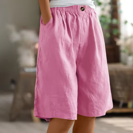 Elasticated Waist Wide Leg Pocket Casual Linen Short