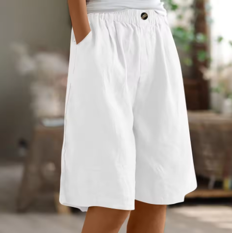 Elasticated Waist Wide Leg Pocket Casual Linen Short