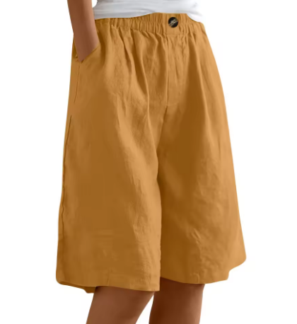 Elasticated Waist Wide Leg Pocket Casual Linen Short