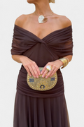 Ruched Off Shoulder Maxi Dress - Formal Evening Gown