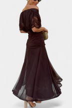 Ruched Off Shoulder Maxi Dress - Formal Evening Gown