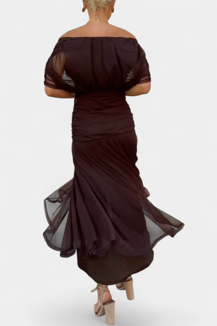 Ruched Off Shoulder Maxi Dress - Formal Evening Gown