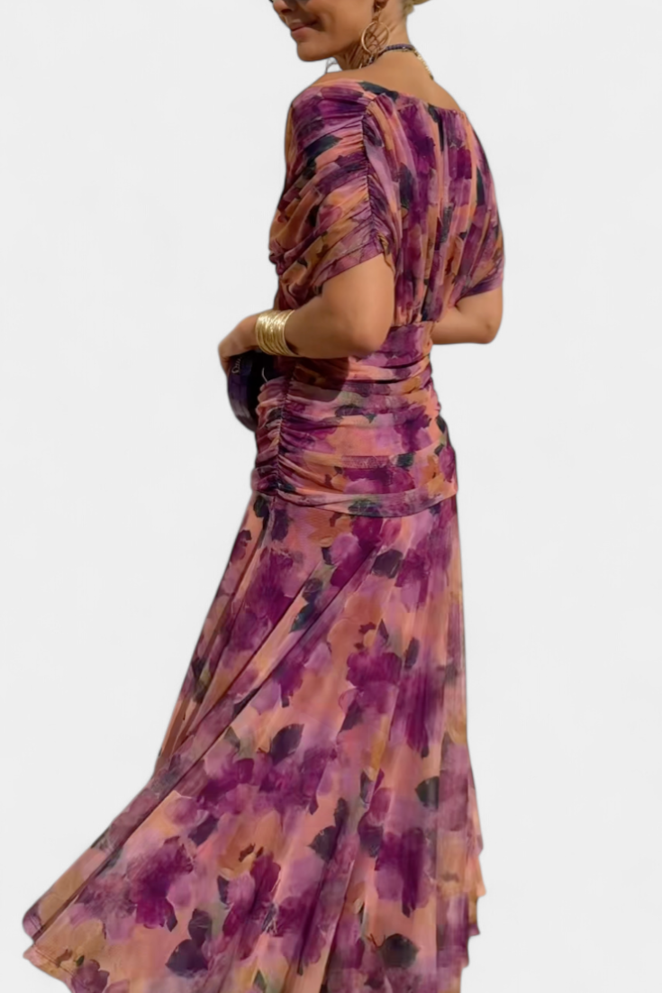 Ruched Off Shoulder Maxi Dress - Formal Evening Gown