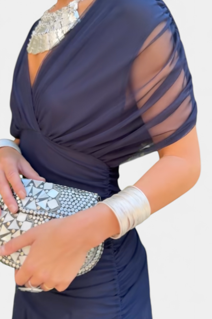 Ruched Off Shoulder Maxi Dress - Formal Evening Gown