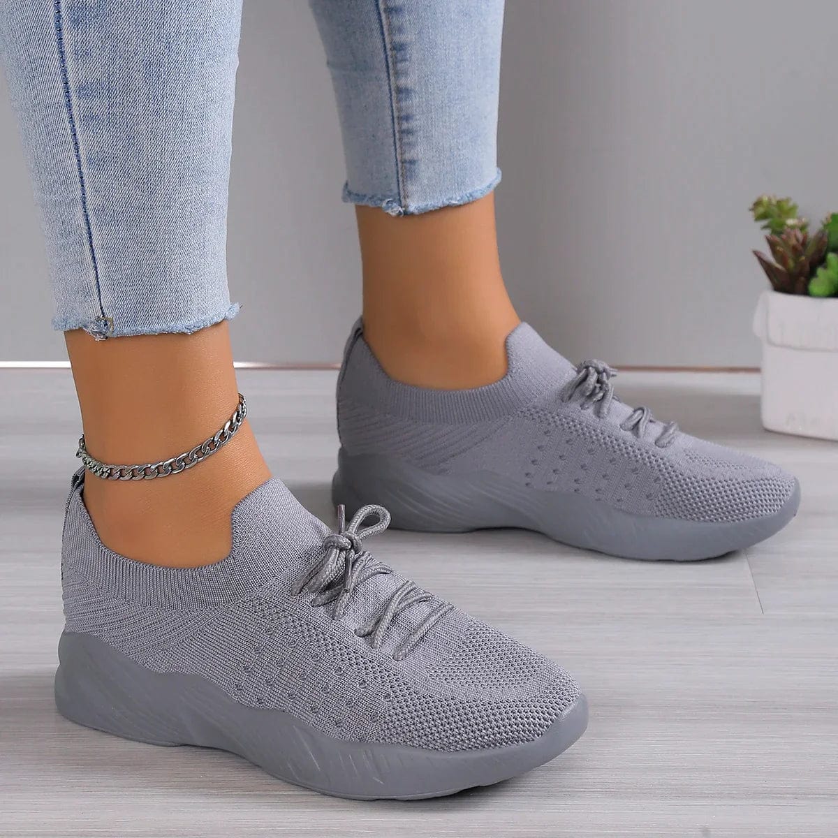 Lace Up Knit Mesh Breathable Casual Sneaker
