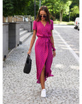 Floral Wrap Tie Waist Short Sleeve Asymmetric Midi Dress