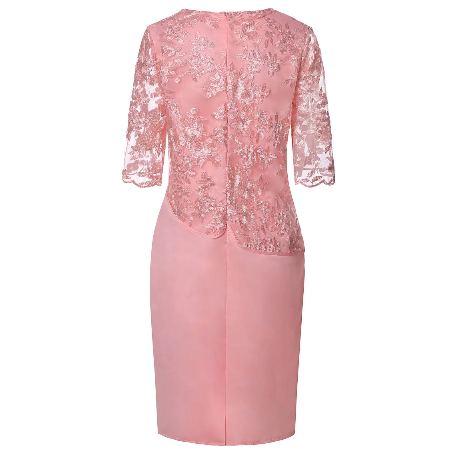 Floral Lace Overlay Three Quarter Sleeve Plus Size Midi Dress - Wedding Guest