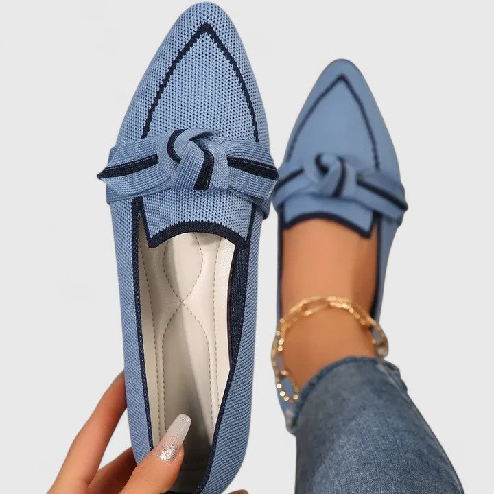 Contrast Trim Knot Detail Pointed Toe Knit Flat Loafer