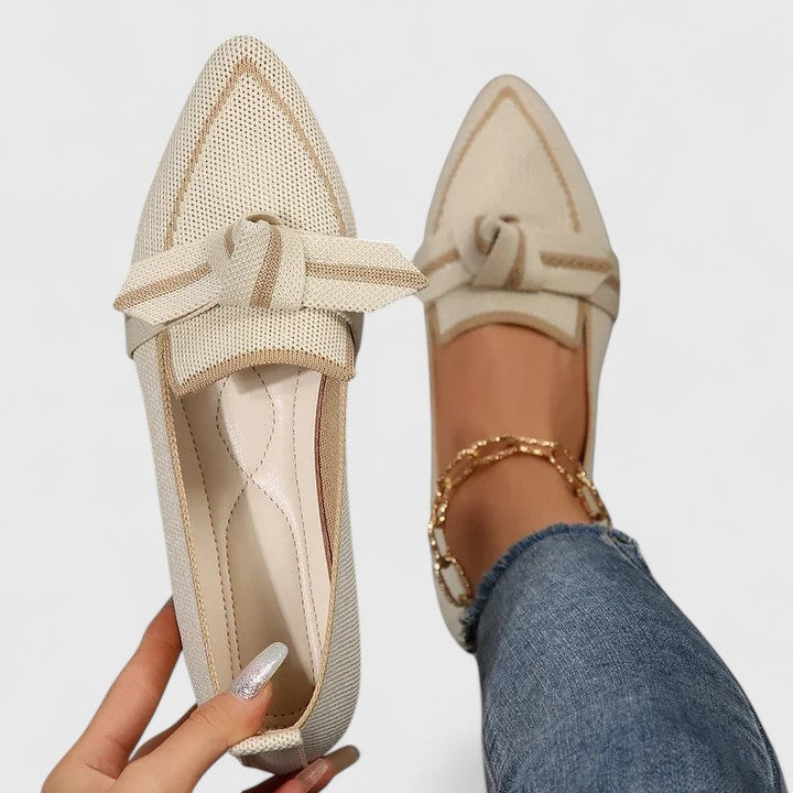 Contrast Trim Knot Detail Pointed Toe Knit Flat Loafer