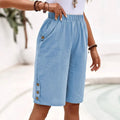 Elasticated Waist Button Trim Side Pocket Casual Linen Short