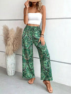 Paisley Print Smocked Waist Drawstring Wide Leg Boho Pant
