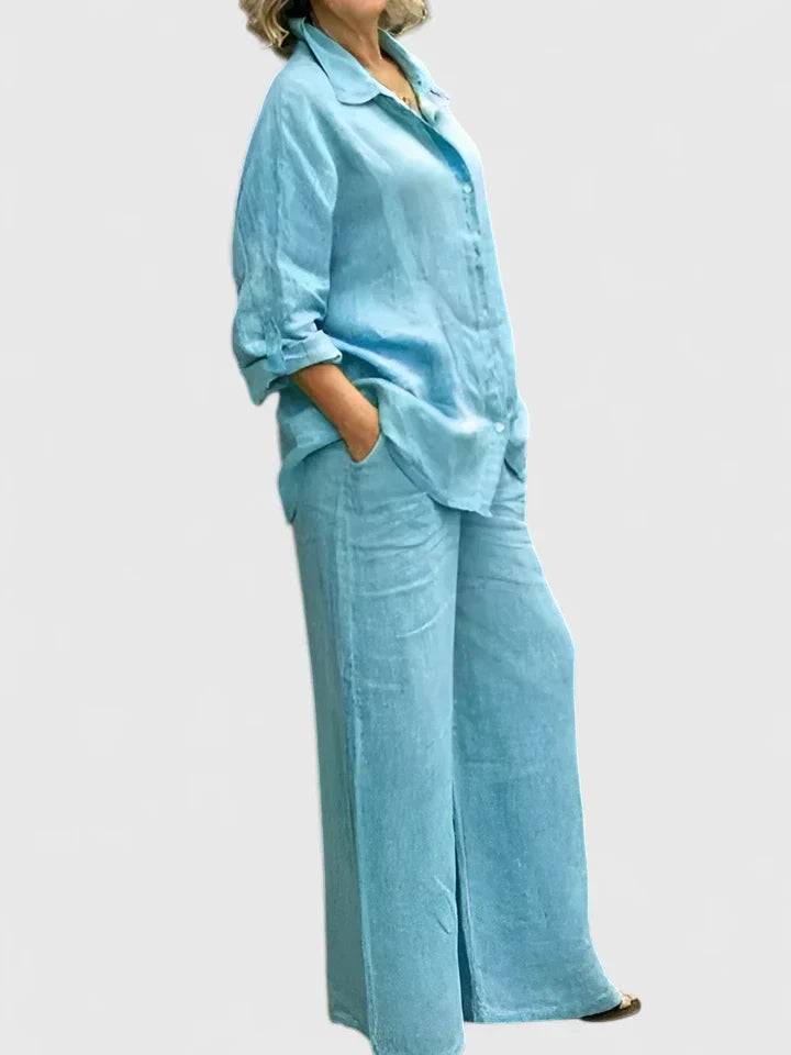 Oversized Linen Shirt Wide Leg Trouser Two Piece Set