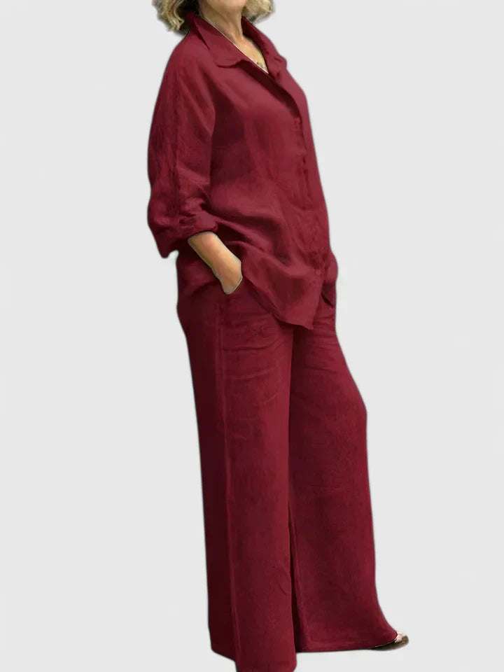 Oversized Linen Shirt Wide Leg Trouser Two Piece Set