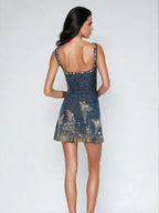 Beaded Butterfly Embellished Square Neck Mini Dress