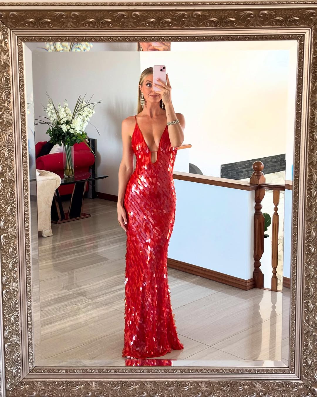Red Sequin Backless Homecoming Dress