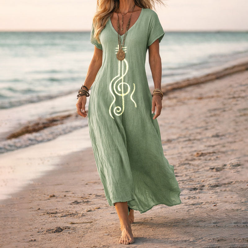 Botanical Floral V-Neck Boho Flowy Maxi Dress