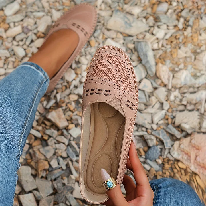 Perforated Stitch Detail Cushioned Slip On Ballet Sandal