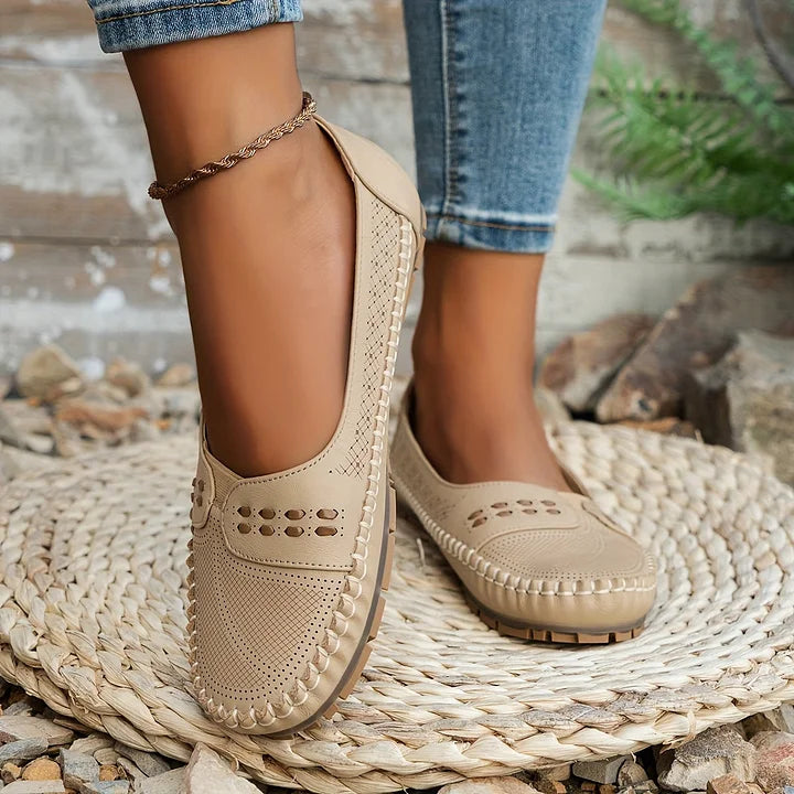 Perforated Stitch Detail Cushioned Slip On Ballet Sandal