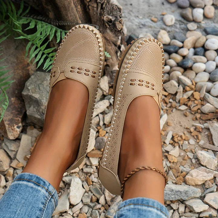 Perforated Stitch Detail Cushioned Slip On Ballet Sandal