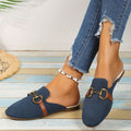 Knit Horsebit Hardware Leather Trim Backless Flat Mule Loafer