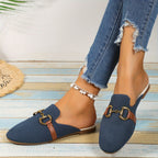 Knit Horsebit Hardware Leather Trim Backless Flat Mule Loafer