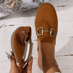 Knit Horsebit Hardware Leather Trim Backless Flat Mule Loafer