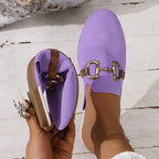Knit Horsebit Hardware Leather Trim Backless Flat Mule Loafer