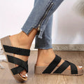 Woven Cross Strap Open Toe Platform Wedge Mule
