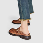 Brogue Detail T-Bar Buckle Vintage Leather Mary Jane Flat
