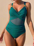 Crossover Wrap Mesh Panel Gold Hardware One Piece Swimsuit